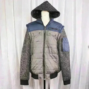 Men's Distortion mixed media multi pocket hooded jacket size M